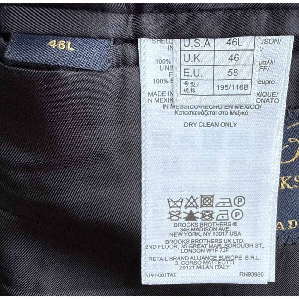 Brooks Brothers 346 Madison Fit Blazer Navy Gold Logo Buttons Men’s Size 46L
